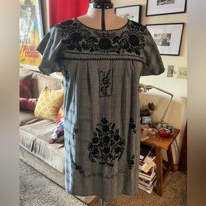 Nativa Black Plaid Flannel Mexican Dress